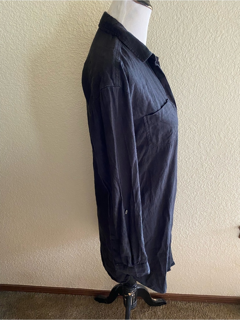 PrAna La Now Hemp Black Button-Front Shirt Dress Collared Mini Length: Small - Picture 6 of 9